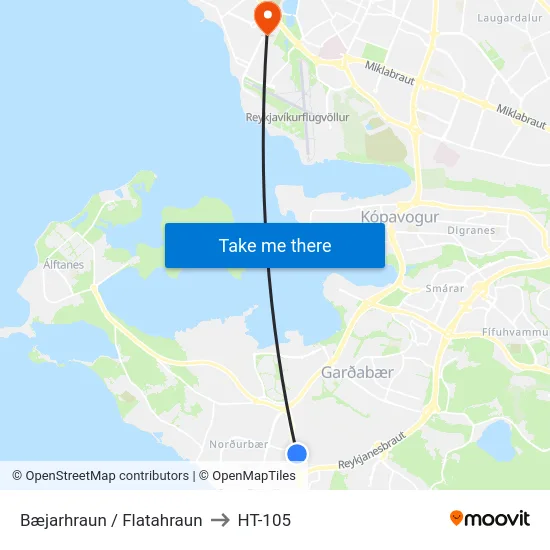 Bæjarhraun / Flatahraun to HT-105 map