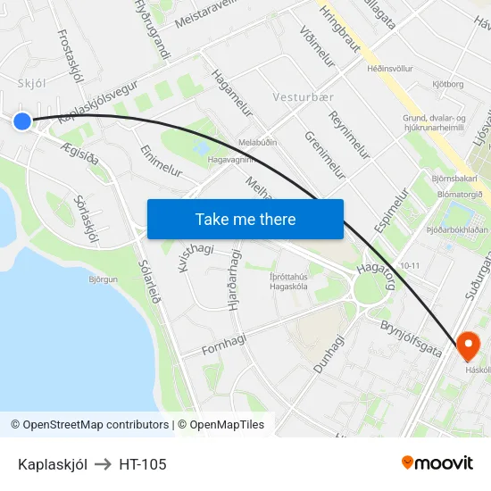 Kaplaskjól to HT-105 map