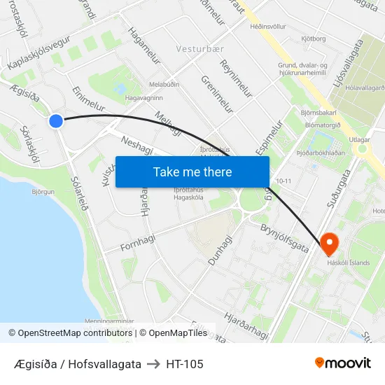Ægisíða / Hofsvallagata to HT-105 map