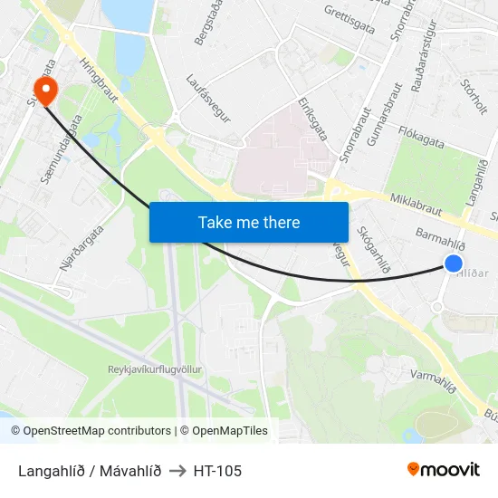 Langahlíð / Mávahlíð to HT-105 map