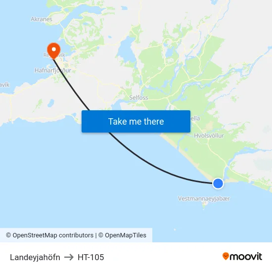Landeyjahöfn to HT-105 map