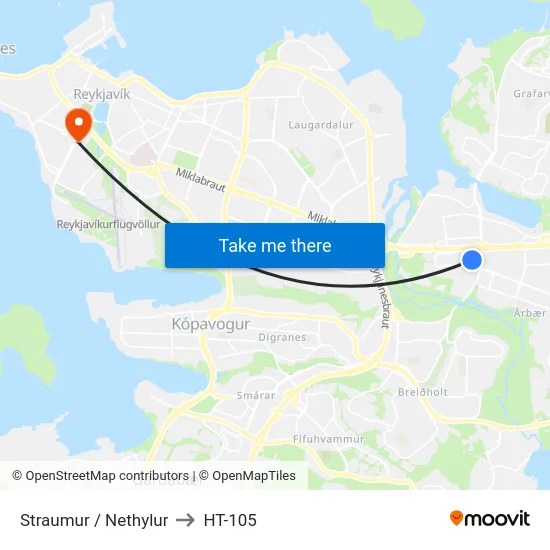 Straumur / Nethylur to HT-105 map