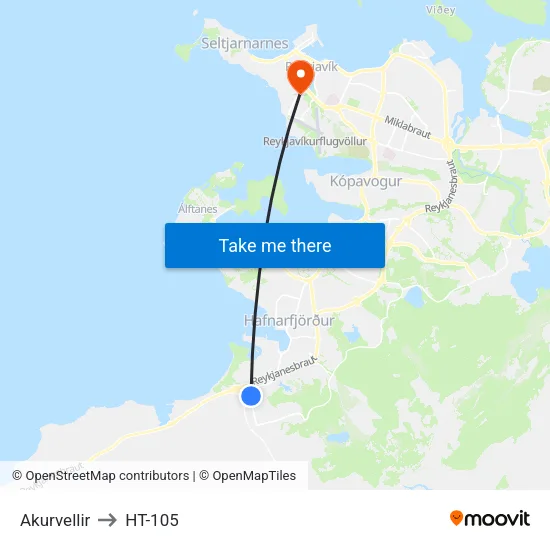 Akurvellir to HT-105 map