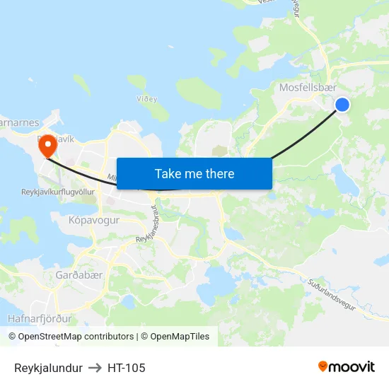 Reykjalundur to HT-105 map