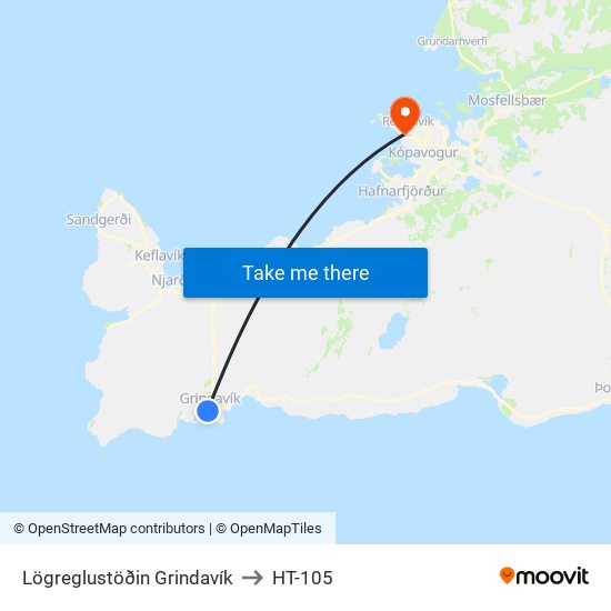 Lögreglustöðin Grindavík to HT-105 map