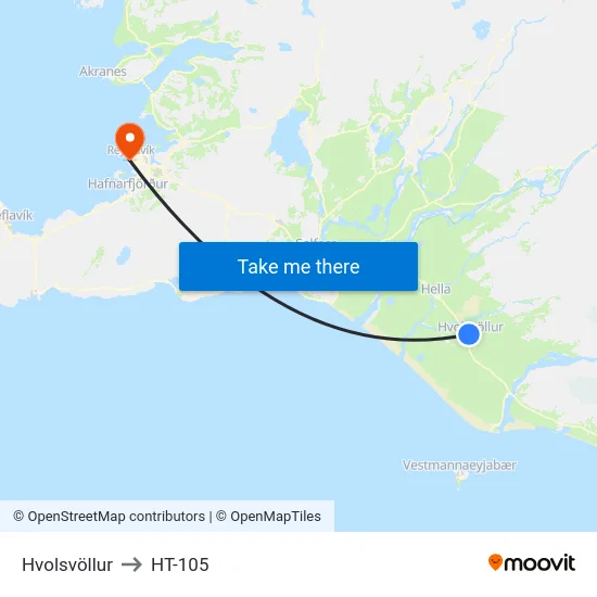 Hvolsvöllur to HT-105 map