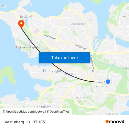 Vesturberg to HT-105 map
