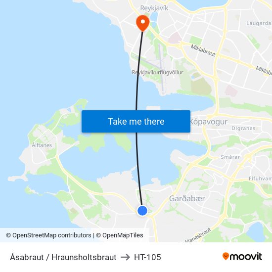 Ásabraut / Hraunsholtsbraut to HT-105 map