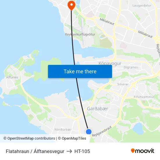 Flatahraun / Álftanesvegur to HT-105 map