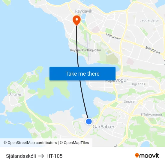 Sjálandsskóli to HT-105 map