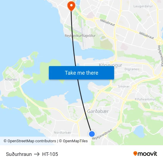 Suðurhraun to HT-105 map