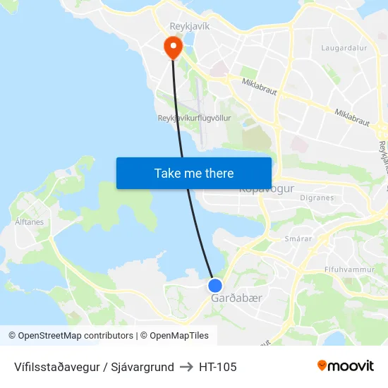 Vífilsstaðavegur / Sjávargrund to HT-105 map
