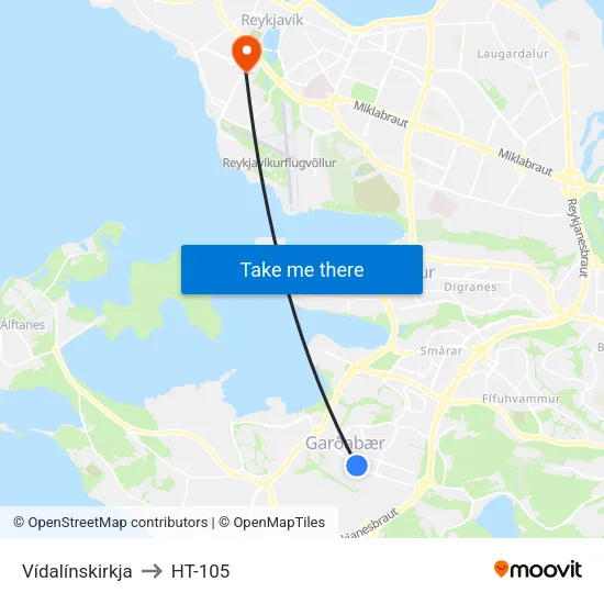 Vídalínskirkja to HT-105 map