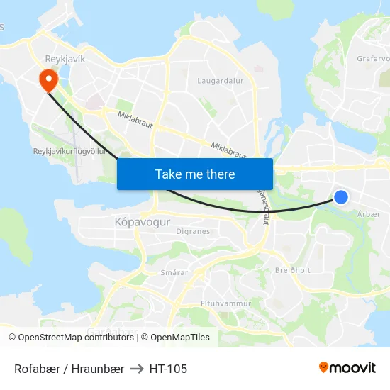 Rofabær / Hraunbær to HT-105 map
