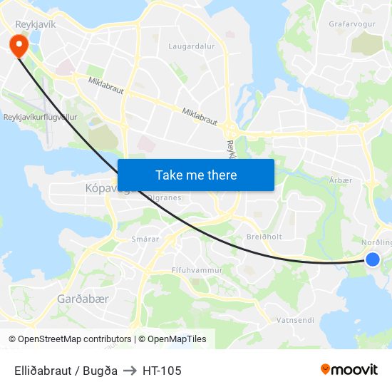 Elliðabraut / Bugða to HT-105 map