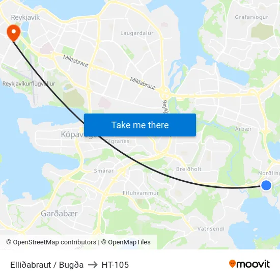 Elliðabraut / Bugða to HT-105 map
