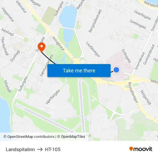Landspítalinn to HT-105 map