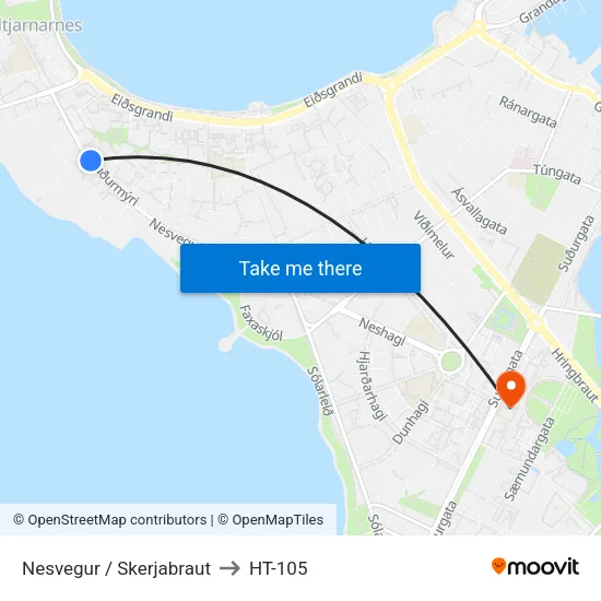Nesvegur / Skerjabraut to HT-105 map