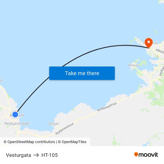 Vesturgata to HT-105 map