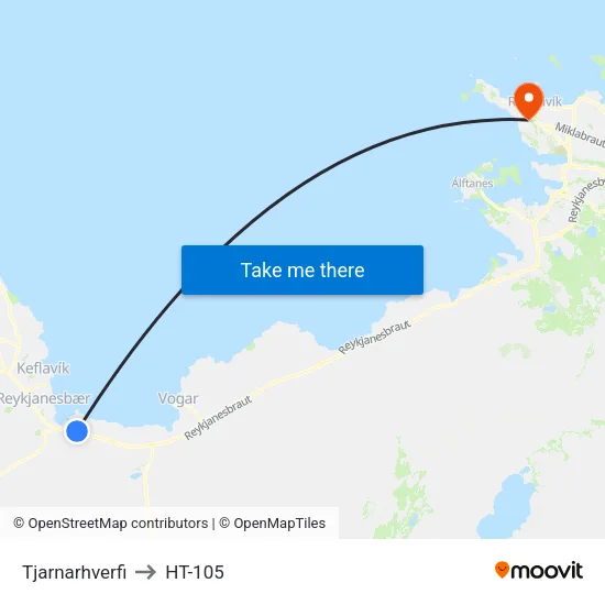 Tjarnarhverfi to HT-105 map