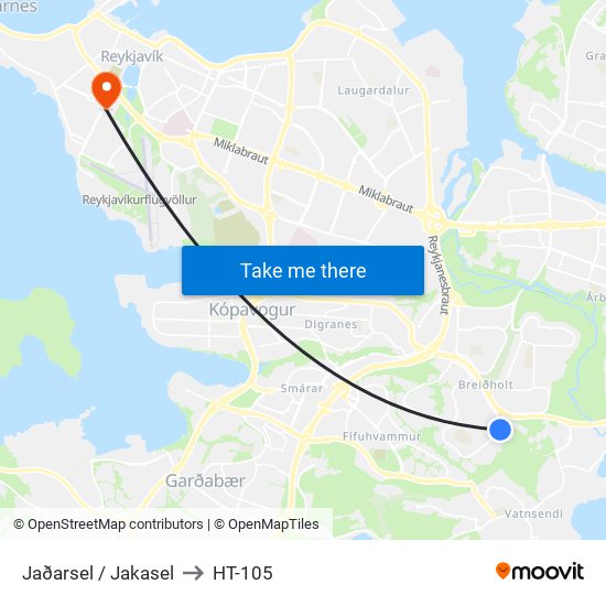 Jaðarsel / Jakasel to HT-105 map