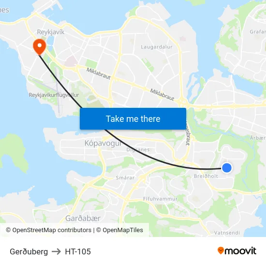Gerðuberg to HT-105 map