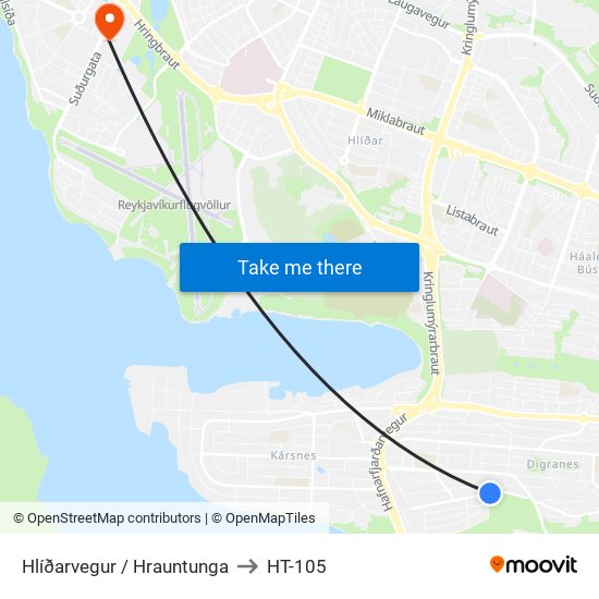 Hlíðarvegur / Hrauntunga to HT-105 map