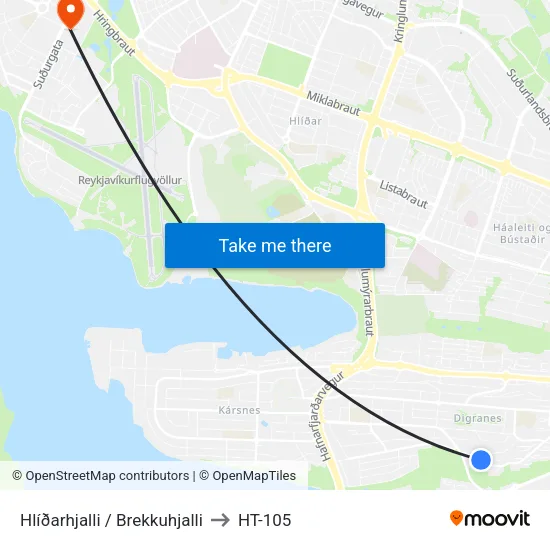 Hlíðarhjalli / Brekkuhjalli to HT-105 map