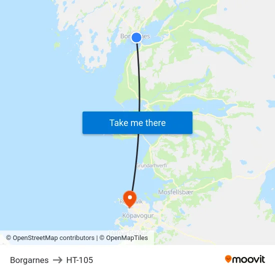 Borgarnes to HT-105 map