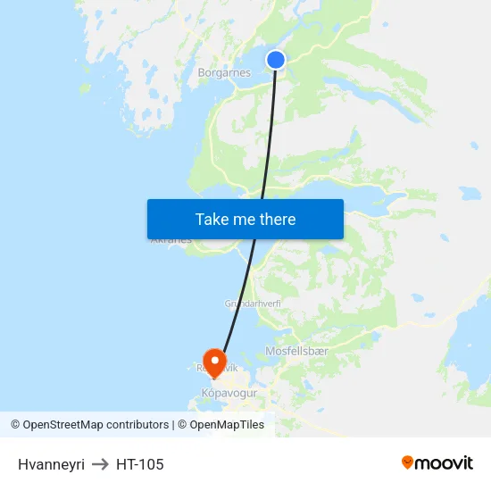 Hvanneyri to HT-105 map