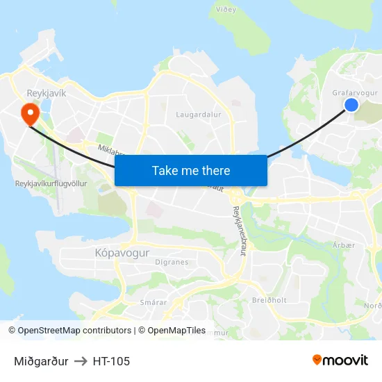 Miðgarður to HT-105 map