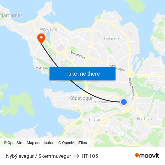 Nýbýlavegur / Skemmuvegur to HT-105 map