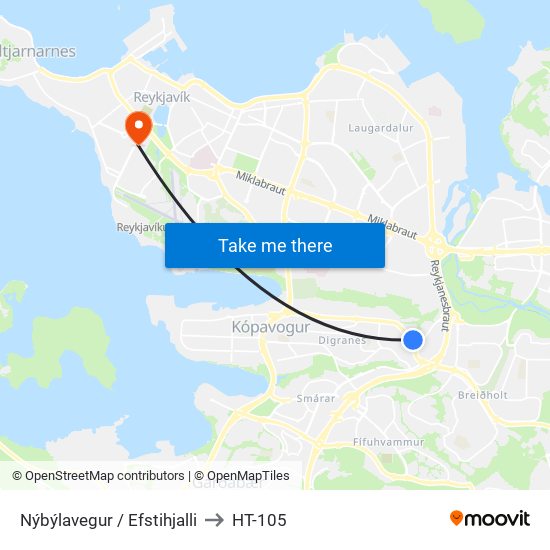 Nýbýlavegur / Efstihjalli to HT-105 map