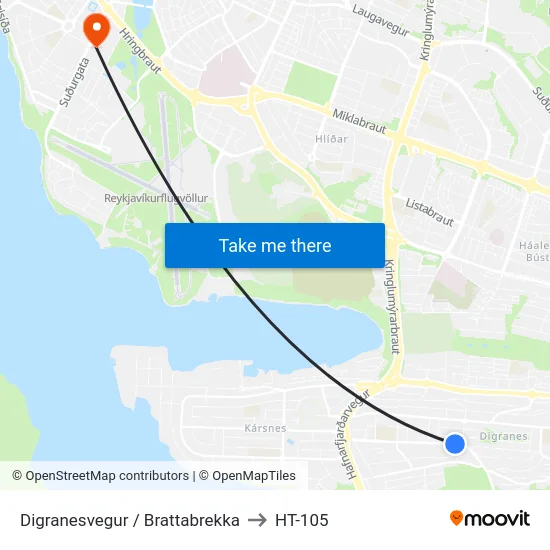 Digranesvegur / Brattabrekka to HT-105 map