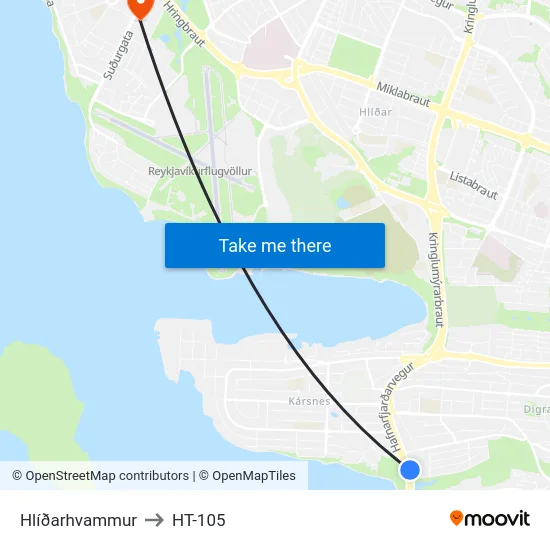Hlíðarhvammur to HT-105 map