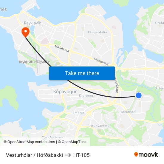 Vesturhólar / Höfðabakki to HT-105 map