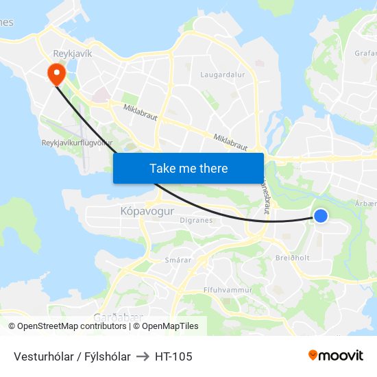 Vesturhólar / Fýlshólar to HT-105 map