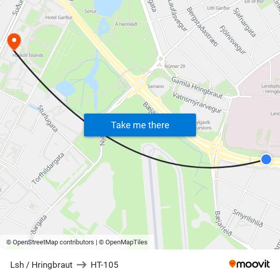 Lsh / Hringbraut to HT-105 map