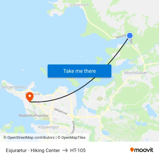 Esjurætur - Hiking Center to HT-105 map