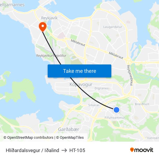 Hlíðardalsvegur / Iðalind to HT-105 map