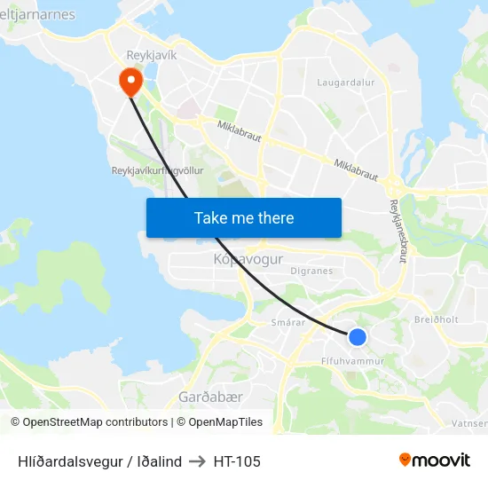 Hlíðardalsvegur / Iðalind to HT-105 map