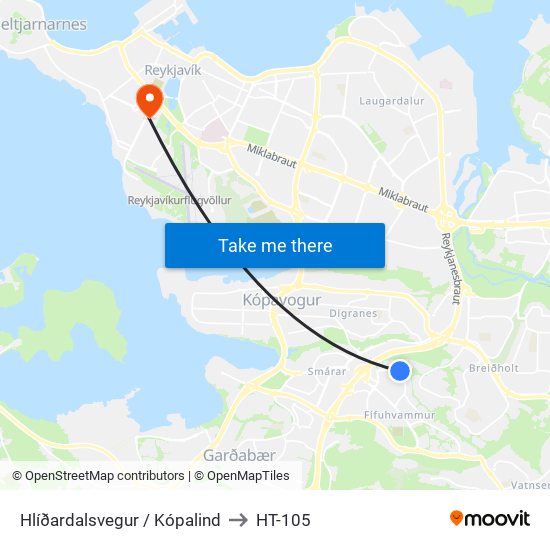 Hlíðardalsvegur / Kópalind to HT-105 map