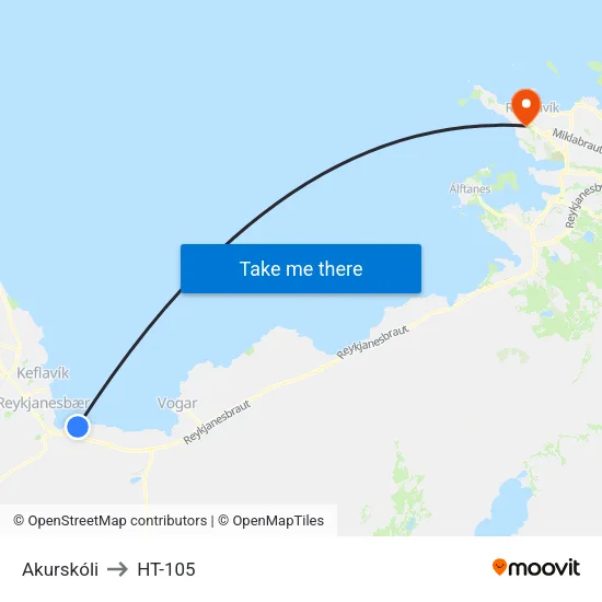Akurskóli to HT-105 map