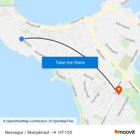 Nesvegur / Skerjabraut to HT-105 map