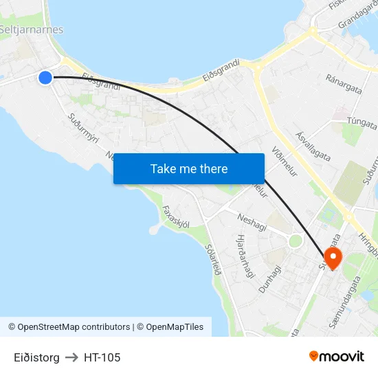 Eiðistorg to HT-105 map