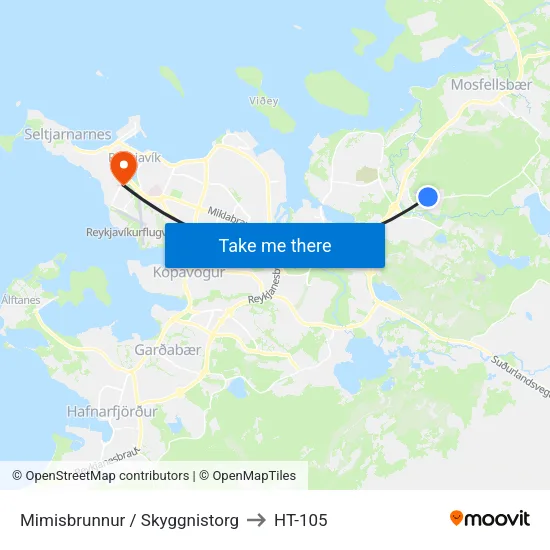 Mimisbrunnur / Skyggnistorg to HT-105 map