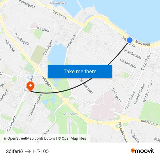 Sólfarið to HT-105 map