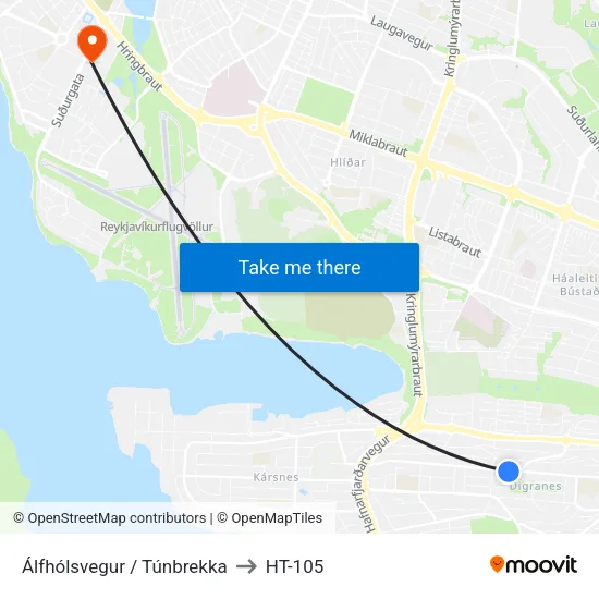 Álfhólsvegur / Túnbrekka to HT-105 map