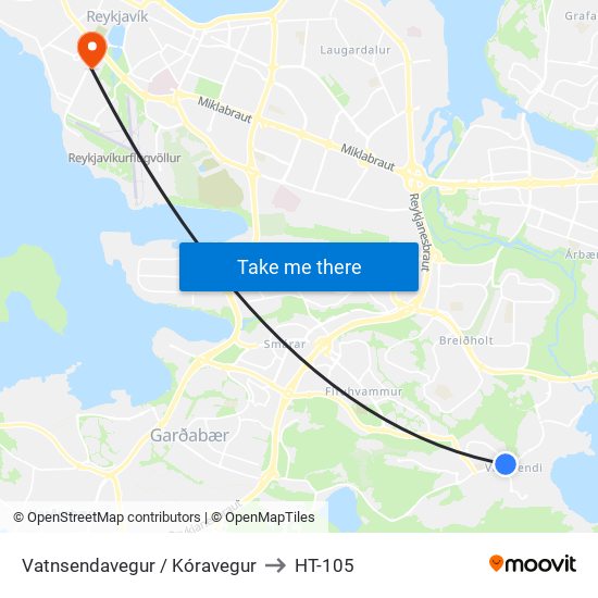 Vatnsendavegur / Kóravegur to HT-105 map