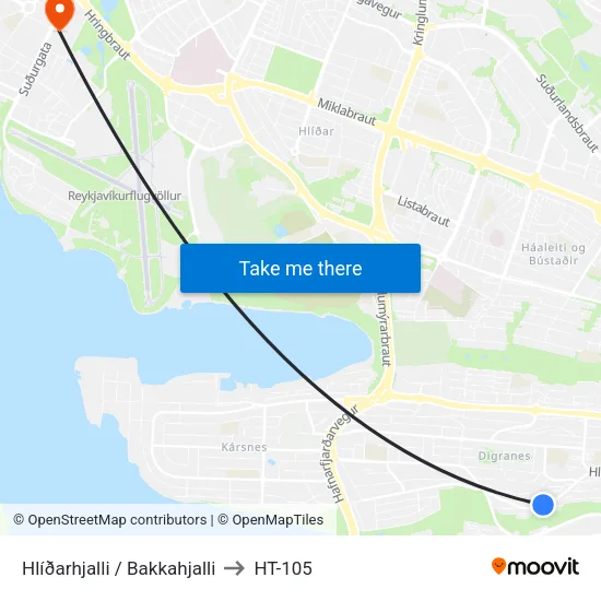 Hlíðarhjalli / Bakkahjalli to HT-105 map